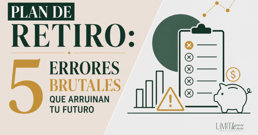 Thumbnail minimalista sobre plan de retiro que muestra los errores financieros que pueden afectar tu futuro y jubilación.